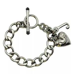 Juicy Couture Chunky Link Toggle Bracelet With Charms Heart Silver Y2k
